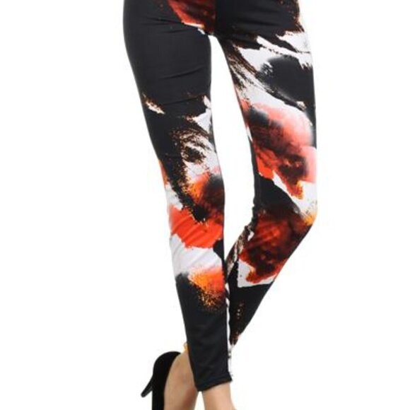 🆕️MULTI Mixed Print Orange Black & White Legging - Picture 2 of 4